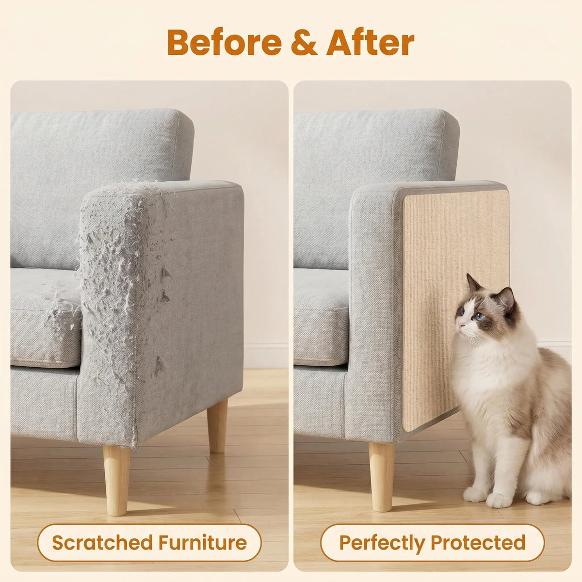 Cat Scratch Protector for Furniture - 11.85" x 39.3" Clear Sticky Scratch Deterrent Pad for Leather Couches, Sofa Arms, and Corners, Easy Installation, Iridescent Stained Glass Window Film