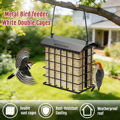 Birdream Double Suet Bird Feeder for Outdoors, All-Metal, Holds 2 Standard Suet Cakes, Easy to Refill, for Woodpeckers, Chickadees and Nuthatches