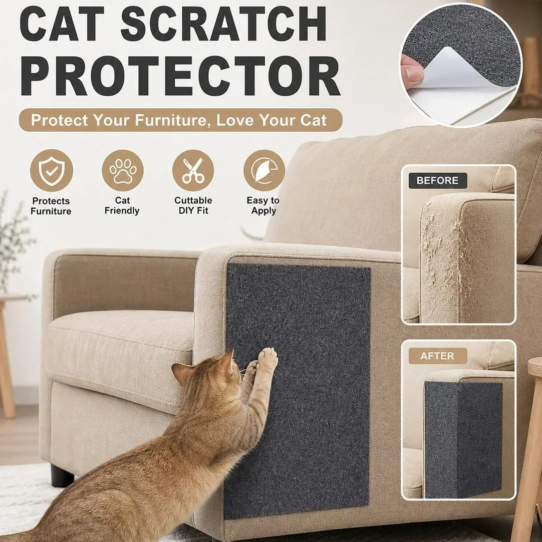 Cat Scratch Protector for Furniture - 11.85" x 39.3" Clear Sticky Scratch Deterrent Pad for Leather Couches, Sofa Arms, and Corners, Easy Installation, Iridescent Stained Glass Window Film