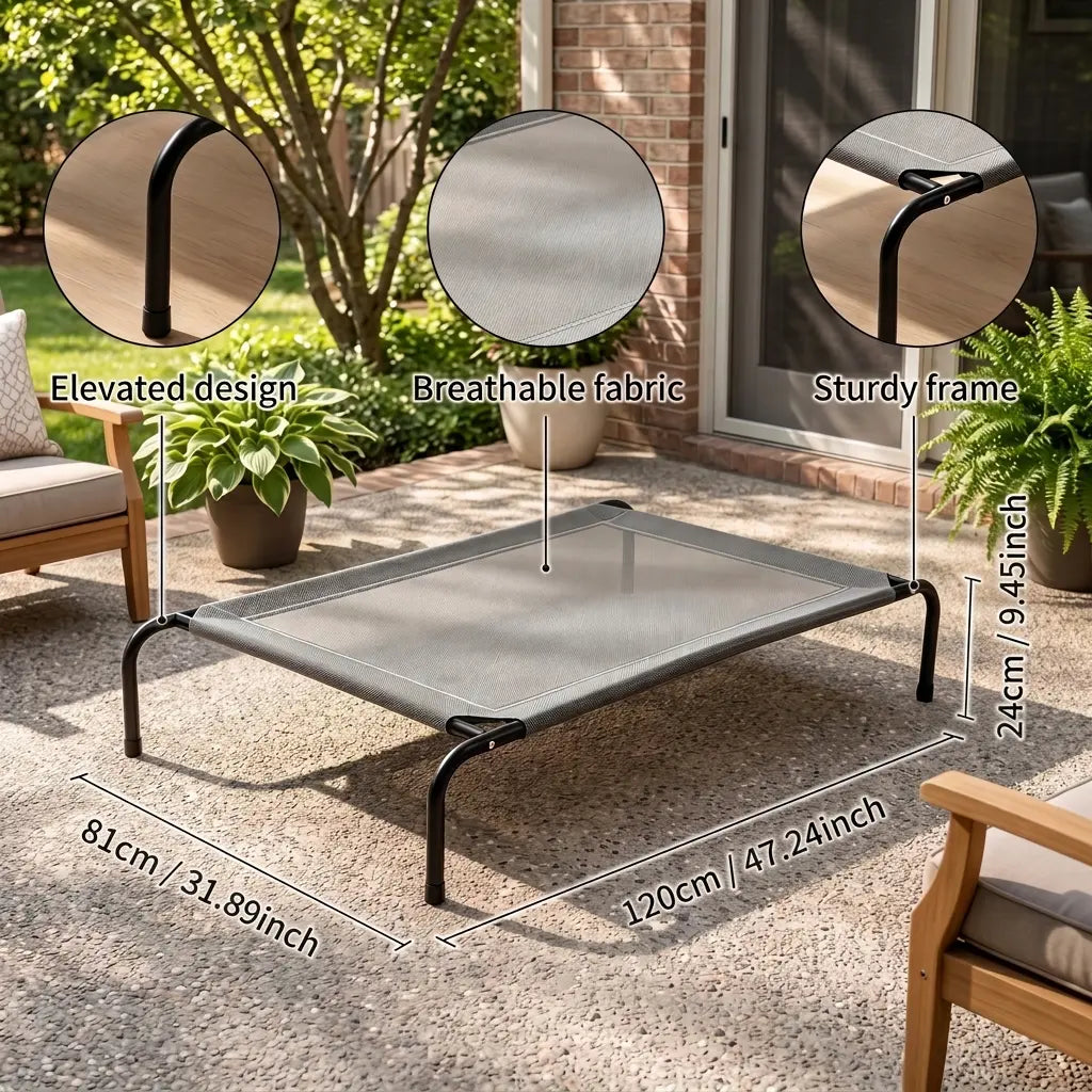 Petitrinu Classic Elevated Dog Bed - Durable Metal Frame, Cooling Textilene Mesh, Perfect Joint Relief for Medium/Large Dogs, Available in 2 Sizes