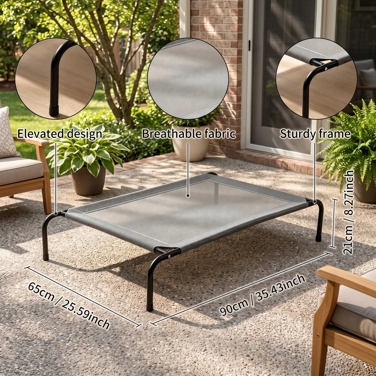 Petitrinu Classic Elevated Dog Bed - Durable Metal Frame, Cooling Textilene Mesh, Perfect Joint Relief for Medium/Large Dogs, Available in 2 Sizes
