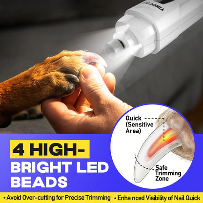 TIKOCAT Pet Nail Grinder,Ultra Quiet Electric Grooming Tool with 4 LED Lights, Safe & Stress-Free for Sensitive Dogs Cats of All Breeds & Sizes, 3 Grinding Bits, 6-Speed,Pet Nail Trimmers, Rechargeable Painless Grooming Trimmer with Dust Cup Sohochic