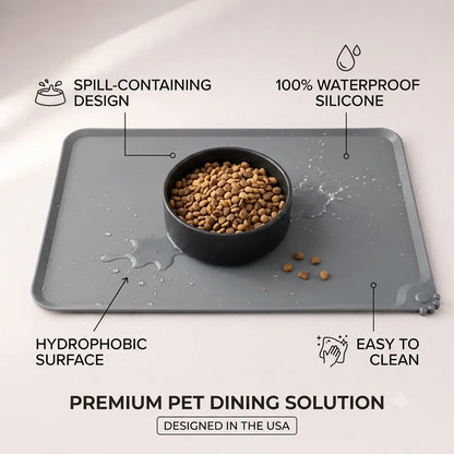 Eco-Friendly Waterproof Silicone Dog Bowl Tray - Bone-Shaped, Raised Edges for Spill Control, Food Storage, Mess-Free Floor Protection, Easy to Clean Pet Feeding Mat for Small/Large Messy Eaters