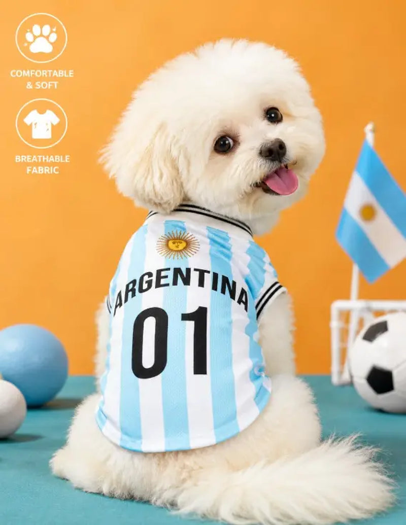 Pet Dog & Cat Knit Soccer Jersey Vest - Stripes + Text Print, English Numbers & Letters, Ribbed Cuffs & Hem, Sporty Look, Snug Fit, All Sizes, Multi-Size, Comfortable 1-Piece Apparel for All Breeds