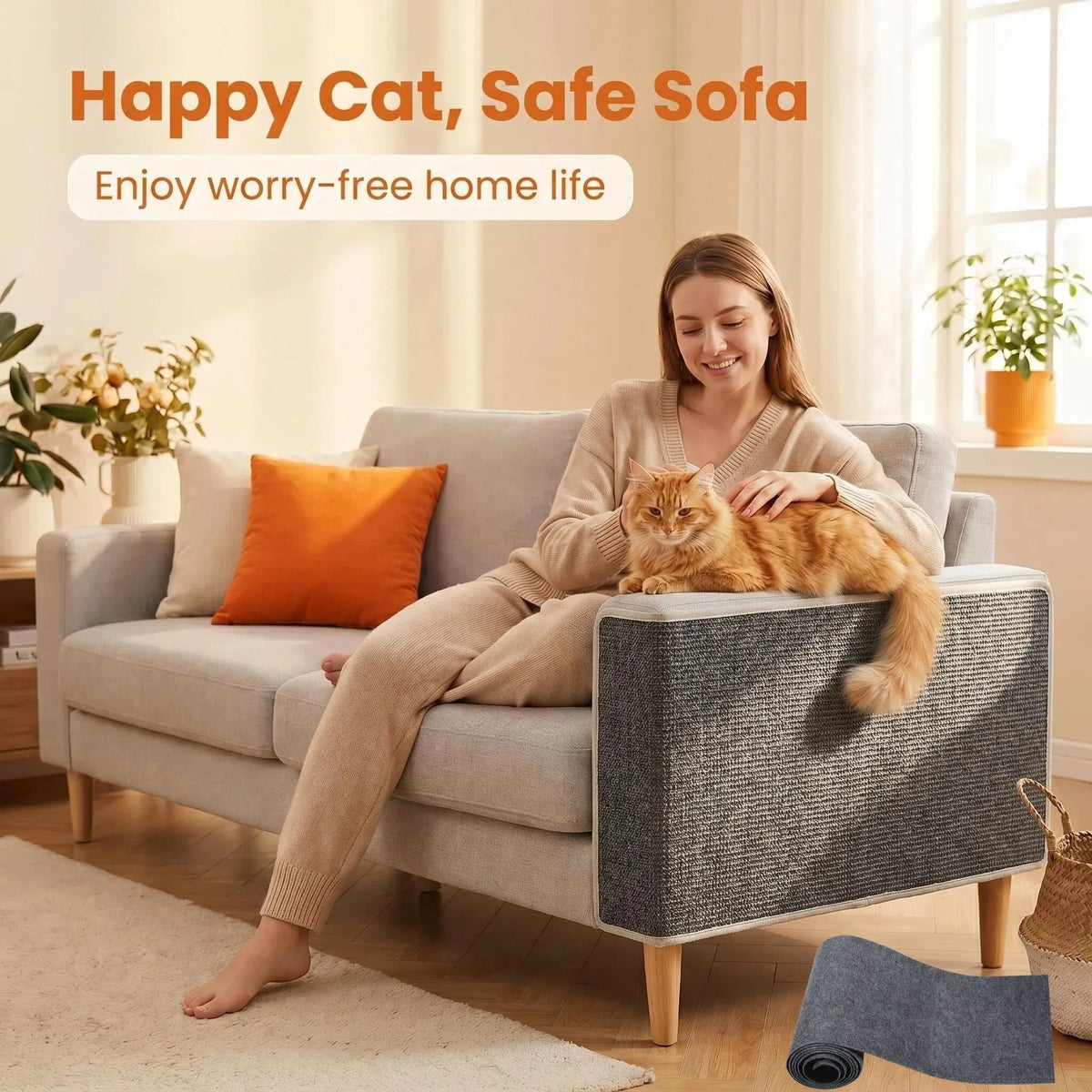 Cat Scratch Protector for Furniture - 11.85" x 39.3" Clear Sticky Scratch Deterrent Pad for Leather Couches, Sofa Arms, and Corners, Easy Installation, Iridescent Stained Glass Window Film