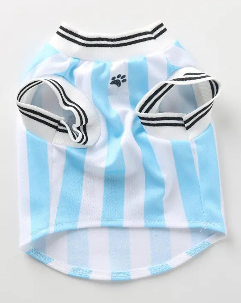 Pet Dog & Cat Knit Soccer Jersey Vest - Stripes + Text Print, English Numbers & Letters, Ribbed Cuffs & Hem, Sporty Look, Snug Fit, All Sizes, Multi-Size, Comfortable 1-Piece Apparel for All Breeds