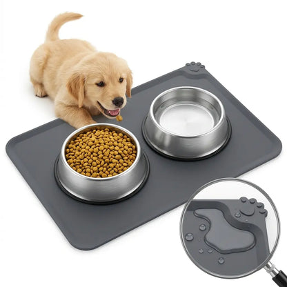 Eco-Friendly Waterproof Silicone Dog Bowl Tray - Bone-Shaped, Raised Edges for Spill Control, Food Storage, Mess-Free Floor Protection, Easy to Clean Pet Feeding Mat for Small/Large Messy Eaters