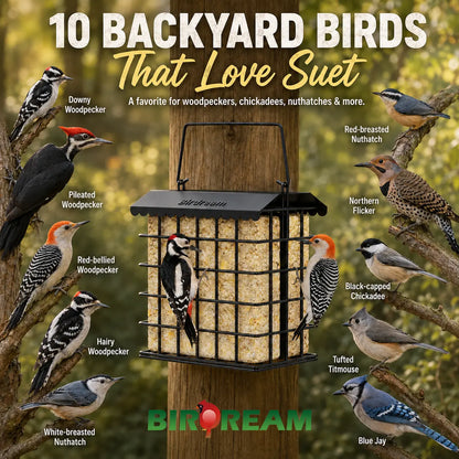 Birdream Double Suet Bird Feeder for Outdoors, All-Metal, Holds 2 Standard Suet Cakes, Easy to Refill, for Woodpeckers, Chickadees and Nuthatches