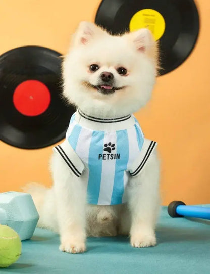 Pet Dog & Cat Knit Soccer Jersey Vest - Stripes + Text Print, English Numbers & Letters, Ribbed Cuffs & Hem, Sporty Look, Snug Fit, All Sizes, Multi-Size, Comfortable 1-Piece Apparel for All Breeds