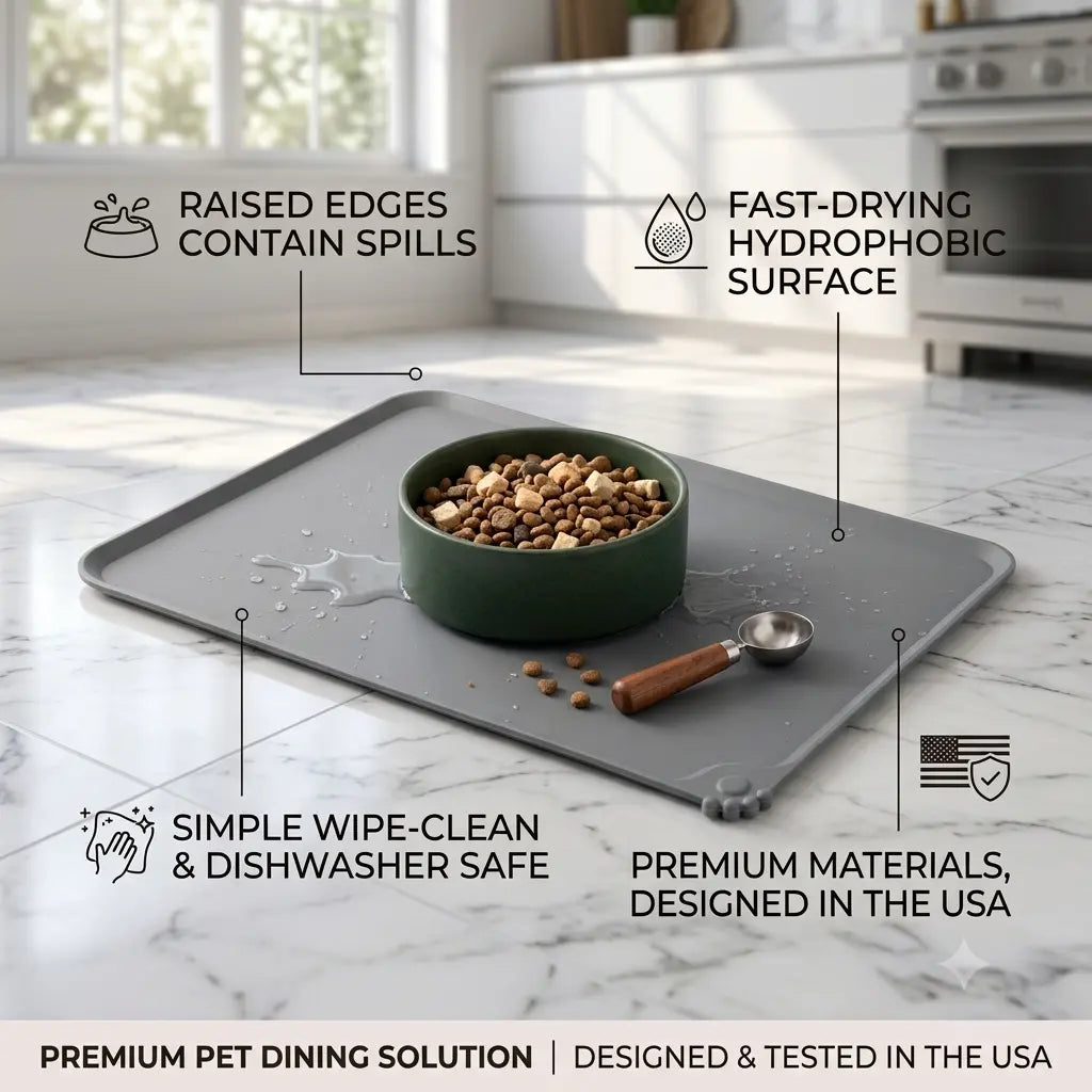 Eco-Friendly Waterproof Silicone Dog Bowl Tray - Bone-Shaped, Raised Edges for Spill Control, Food Storage, Mess-Free Floor Protection, Easy to Clean Pet Feeding Mat for Small/Large Messy Eaters