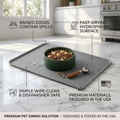 Eco-Friendly Waterproof Silicone Dog Bowl Tray - Bone-Shaped, Raised Edges for Spill Control, Food Storage, Mess-Free Floor Protection, Easy to Clean Pet Feeding Mat for Small/Large Messy Eaters