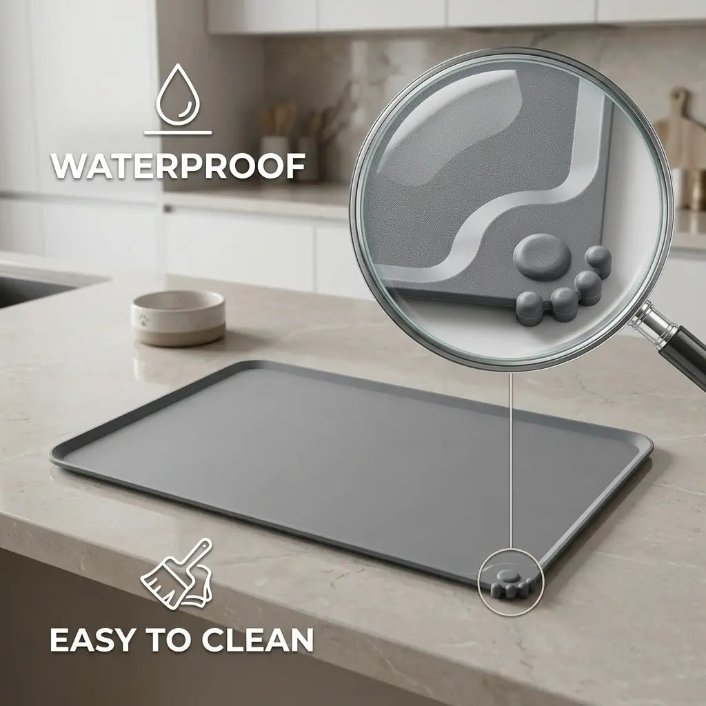 Eco-Friendly Waterproof Silicone Dog Bowl Tray - Bone-Shaped, Raised Edges for Spill Control, Food Storage, Mess-Free Floor Protection, Easy to Clean Pet Feeding Mat for Small/Large Messy Eaters
