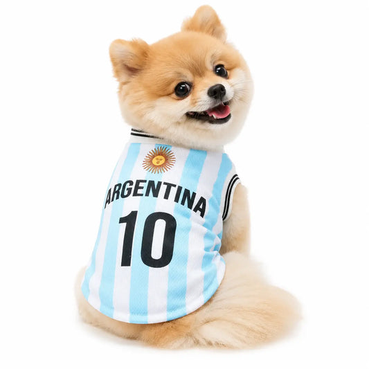 Pet Dog & Cat Knit Soccer Jersey Vest - Stripes + Text Print, English Numbers & Letters, Ribbed Cuffs & Hem, Sporty Look, Snug Fit, All Sizes, Multi-Size, Comfortable 1-Piece Apparel for All Breeds