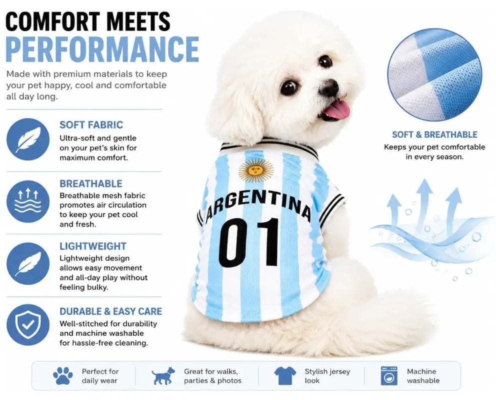 Pet Dog & Cat Knit Soccer Jersey Vest - Stripes + Text Print, English Numbers & Letters, Ribbed Cuffs & Hem, Sporty Look, Snug Fit, All Sizes, Multi-Size, Comfortable 1-Piece Apparel for All Breeds