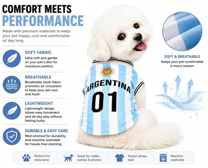 Pet Dog & Cat Knit Soccer Jersey Vest - Stripes + Text Print, English Numbers & Letters, Ribbed Cuffs & Hem, Sporty Look, Snug Fit, All Sizes, Multi-Size, Comfortable 1-Piece Apparel for All Breeds